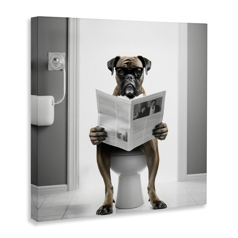 «Trinx Boxer Dog and News journal» par Lazar Studio, reproduction sur toile, H 30 po x l 30 po, Toile tendue