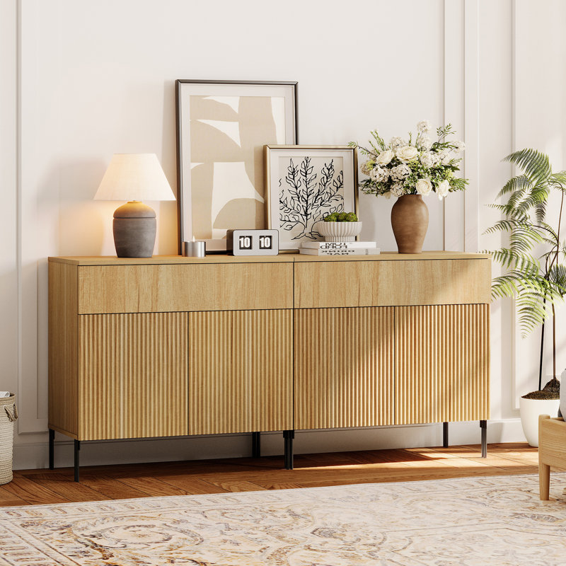 Union Rustic 63" Wood Drawer Reeded Dresser For Bedroom Set Of 2, Minimalist Modern Cabinet, Storage Dresser Organizer For Bedroom Living Room Hallway Closet