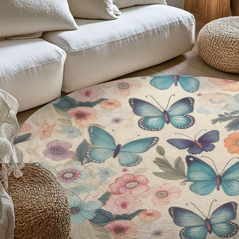 Fluttered Blossoms Braided Rug, Round 5'