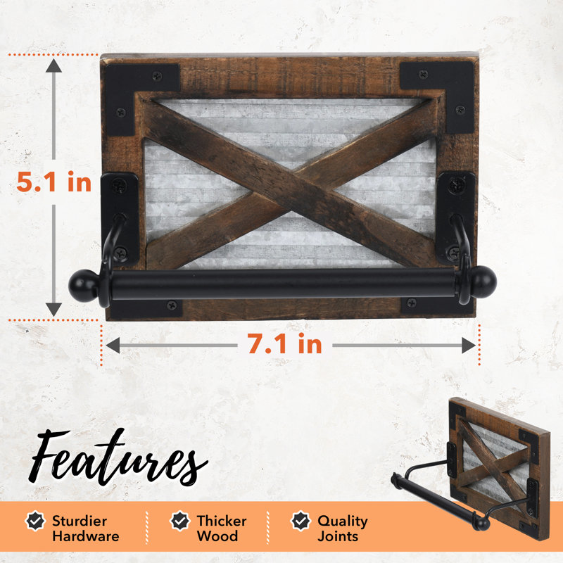Rustic Brown Wood and Metal Farmhouse Toilet Paper Holder