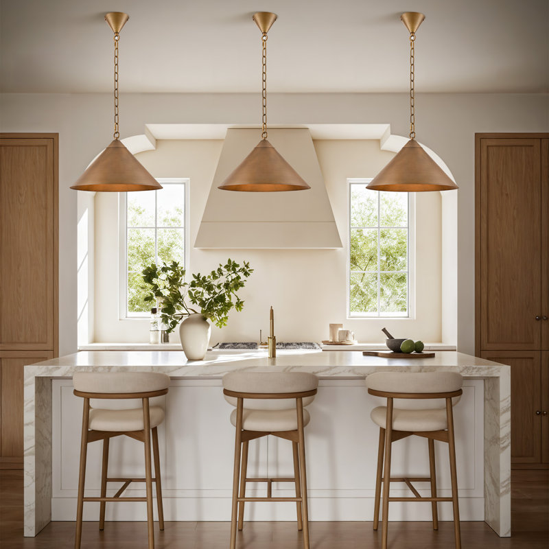 1-Light 15.8'' Dimmable Antique Brass Cone Pendant Light(Set of 2), 2 Pack