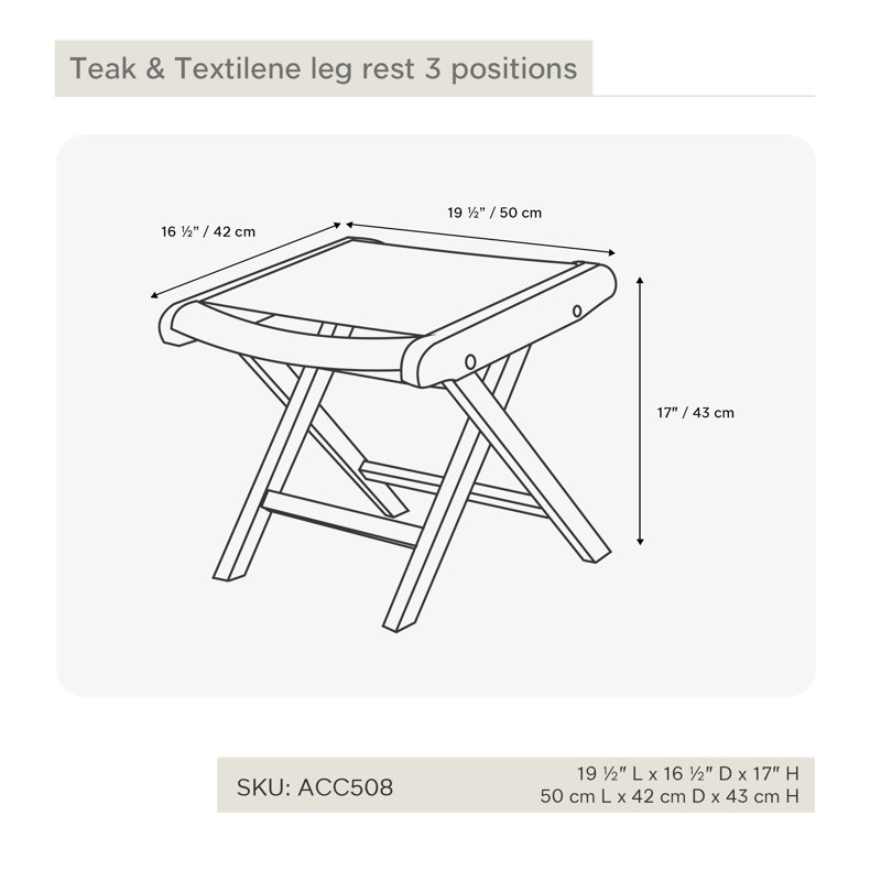 Arb Teak Brown Wood Outdoor Leg Rest with Mesh Seat