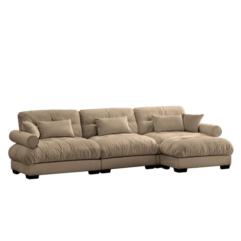 Luxurious Oversized Velvet Sectional, Camel Velvet, 35" H x 130" W x 37" D