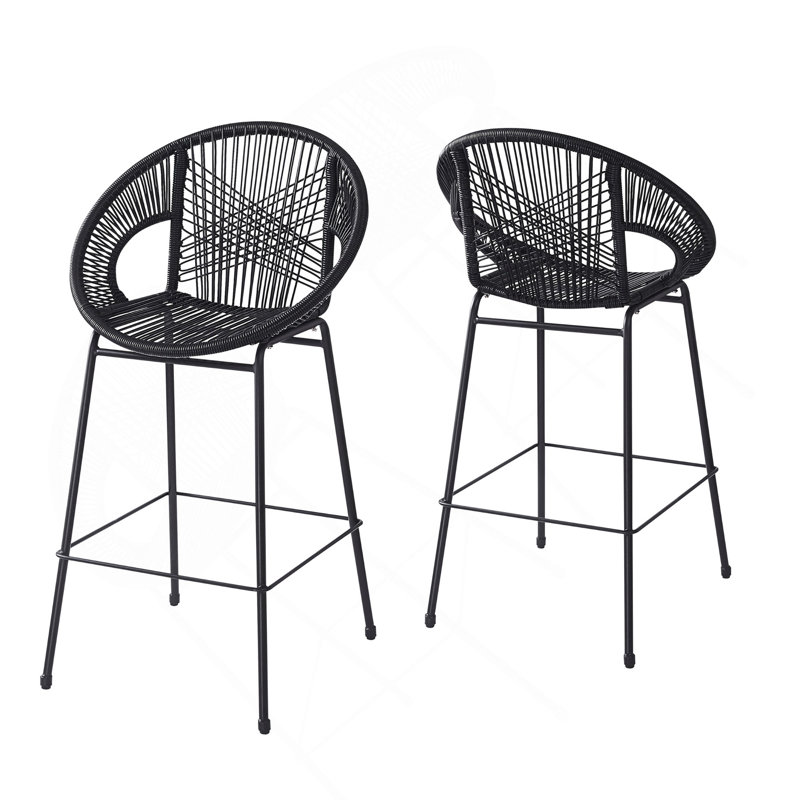 Tabouret de bar d'extérieur en faux osier noir, ensemble de 2, Noir