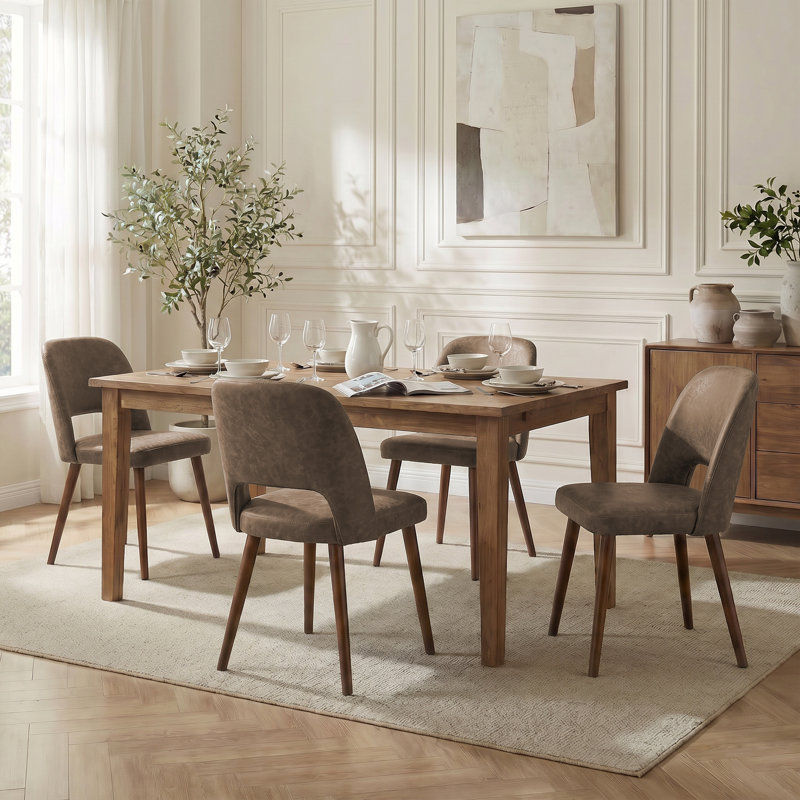 Ensemble de 2 chaises d'appoint rembourrées en similicuir avec pieds en bois massif pour salle à manger, 2, Marron foncé