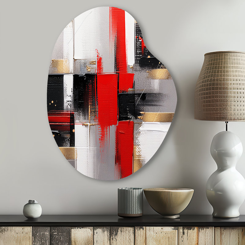 «Chiyeko - Cubism Unique Shape», impression murale en métal à forme libre rouge, H 30 po x l 22 po x P 1 po