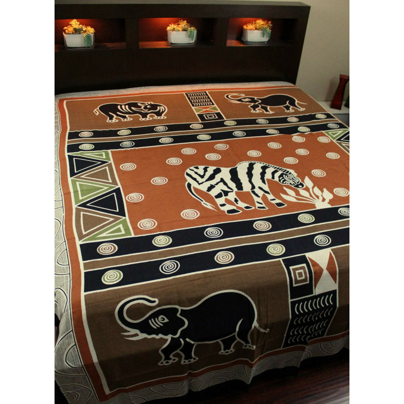 Tapisserie à imprimé en coton animal africain, Terre, l 88 po x L 106 po