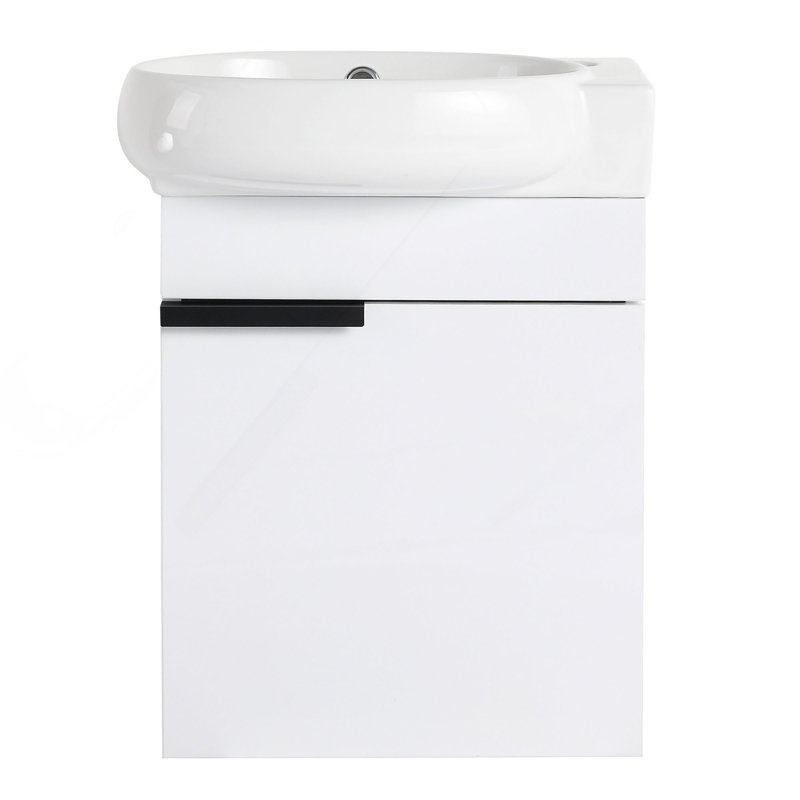 Meuble-lavabo de salle de bain avec portes à fermeture en douceur et espace de rangement abondant, Blanc brillant / noir