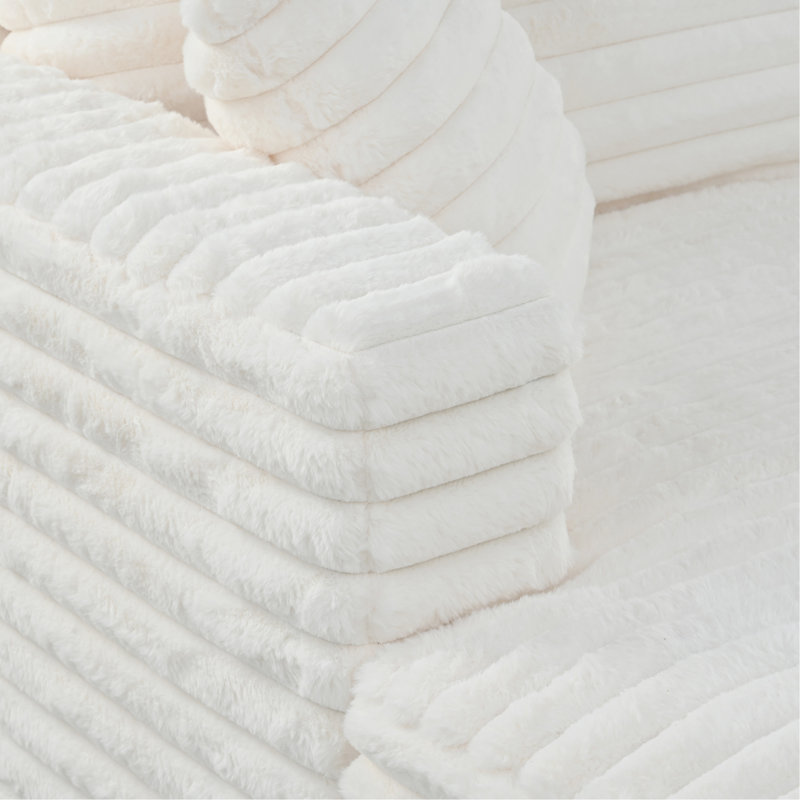 86"W Corduroy Upholstered Cloud Sleeper Sofa Bed Glauser Deep Seat Oversized Chaise Lounge Indoor, Off White