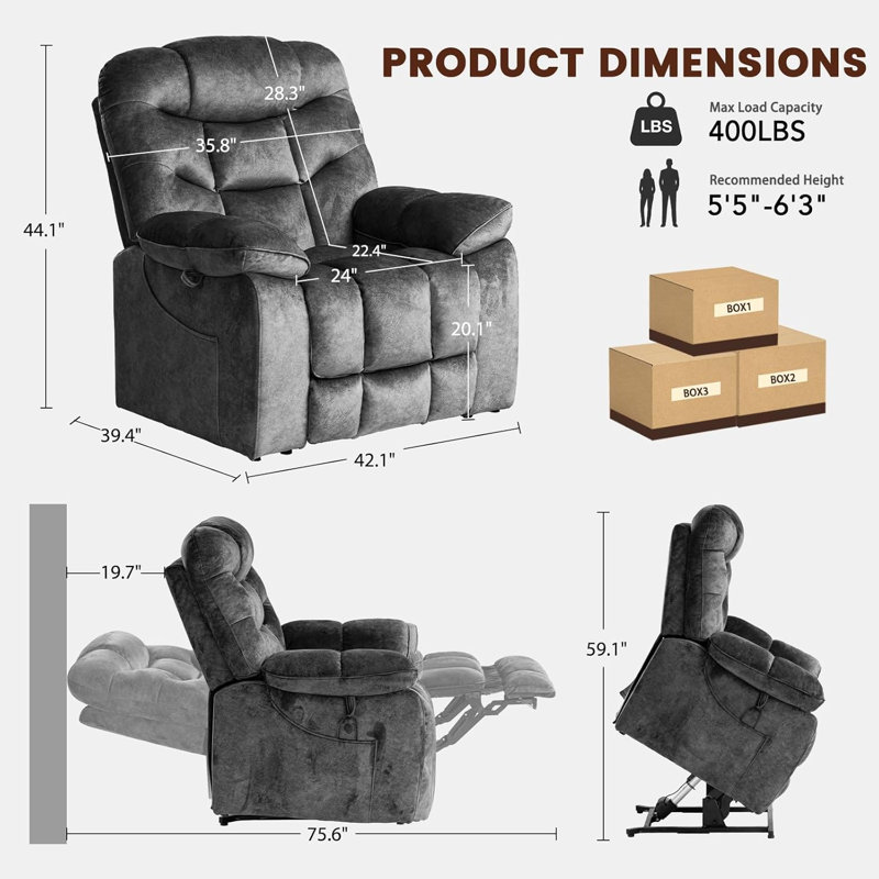 EONIX Large Lay Flat Power Lift Recliner Chair for Elderly with Heat and Massage, 400lbs Dual Motor Electirc Lift Chair with Extended Footrest, SLRY007062