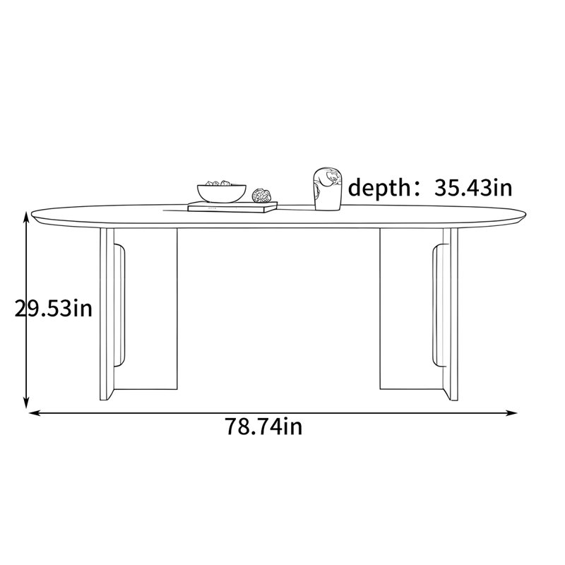 Modern minimalist oval dining table, 29.53"H x 78.74"L x 35.43"W
