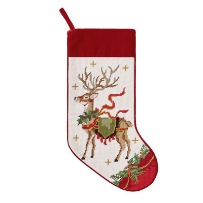 Bas de Noël renne avec couronne brodée