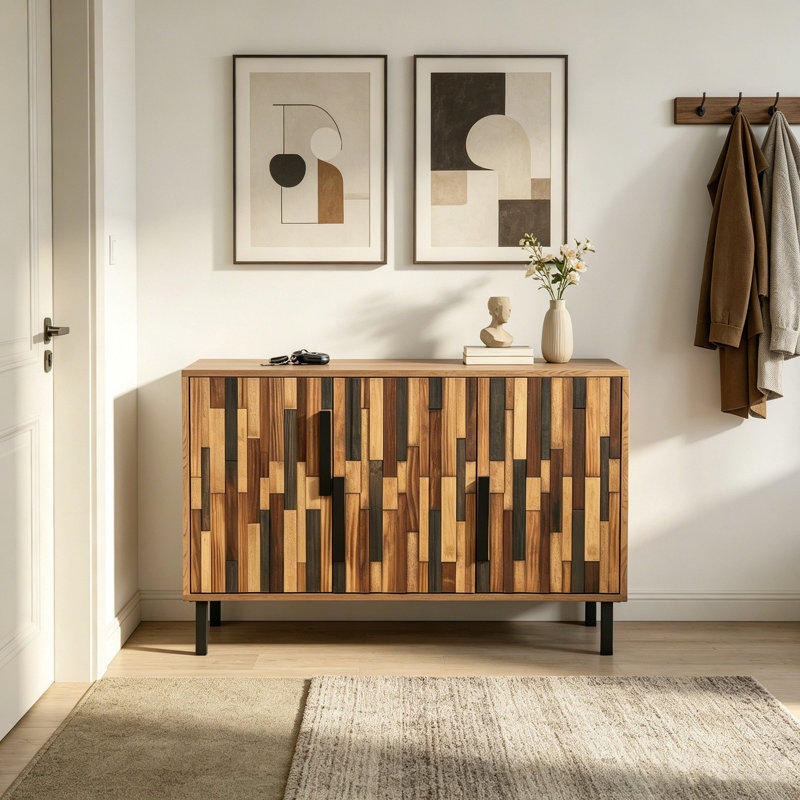 Buffet 47,24 "avec motif en bois droit, armoire d'appoint moderne, 30.98" H x 47.2" W x 15.75" D, Natural Ash