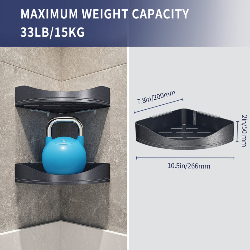 Étagères de douche d'angle de luxe, organisateur d'angle à 2 niveaux pour salle de bain, toilettes et cuisine, support d'étagère de douche en métal antirouille (noir)