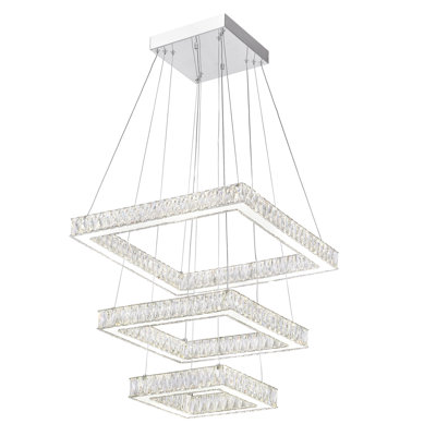 Lustre moderne en chrome à 3 niveaux de 21 po x 21 po - DEL intégrée - Hauteur de suspension réglable - Idéal pour le vestibule, l'escalier et la salle à manger