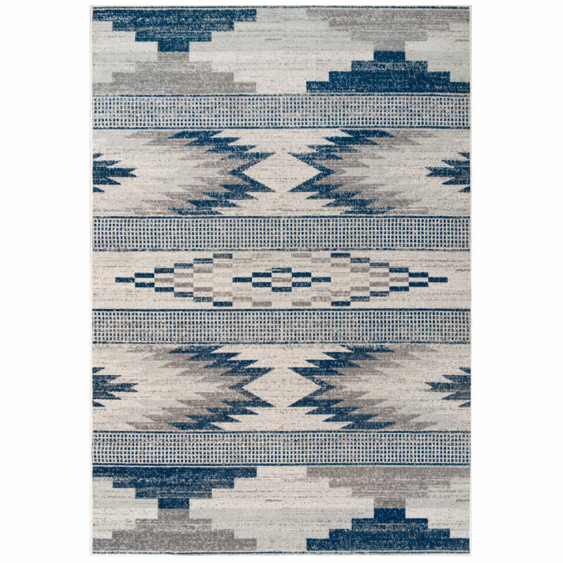 Veroniza Blue Grey Aztec Power Loom Rug, Rectangle 120 x 170cm