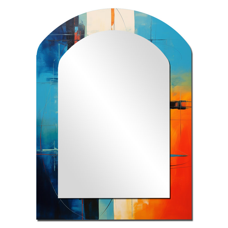 Miroir mural bleu orange Mid-Century Abstract Reflections I - Mid-Century, 34 po x 25 po