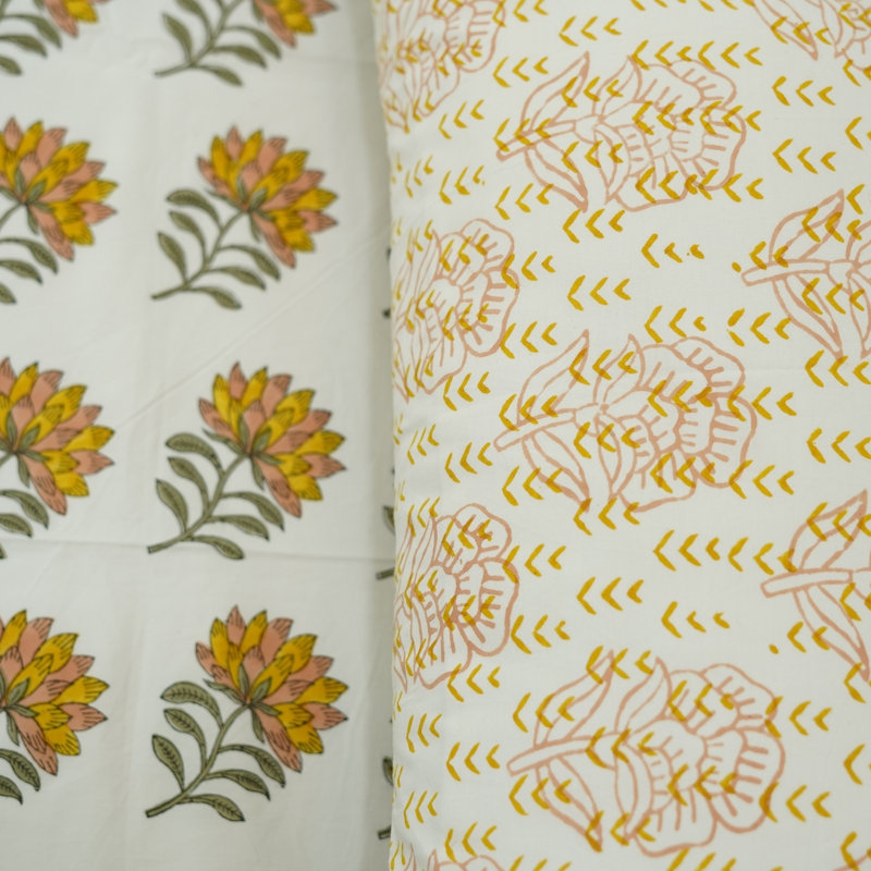 Fabdivine Pure Cotton Bedsheet Set – Handmade Bedsheet with Matching Pillow Covers – Premium Bedding, Sunflower ,