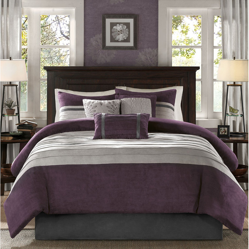 King Purple and Gray Faux Suede Comforter Set