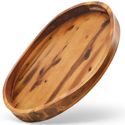 Acacia Oval Wooden Serving Tray With Handless - 20"x15" Ottoman Table Oval Wooden Tray - Round Serving Tray - Ottoman Tray For Living Room, Coffee Table Decor, Serving Platter (acacia)