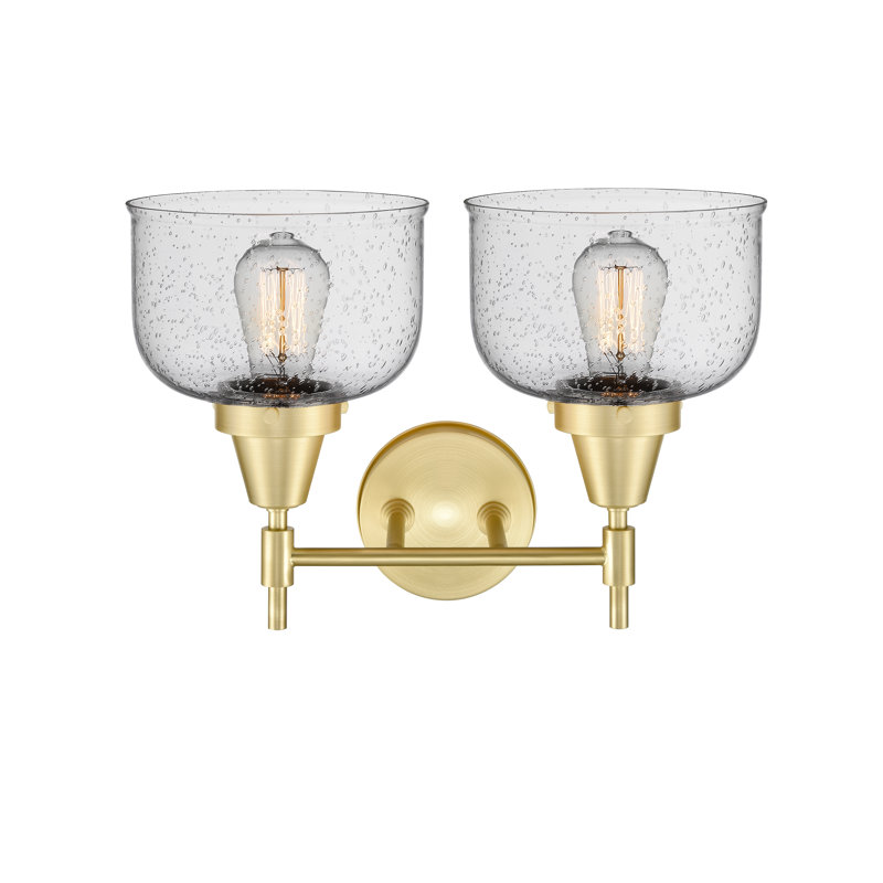 Éclairage pour meuble-lavabo 2 lumières 17 po Caden - H 5,75 po, Ampoule incandescente rétro 60 watts, Grainé, Laiton satiné