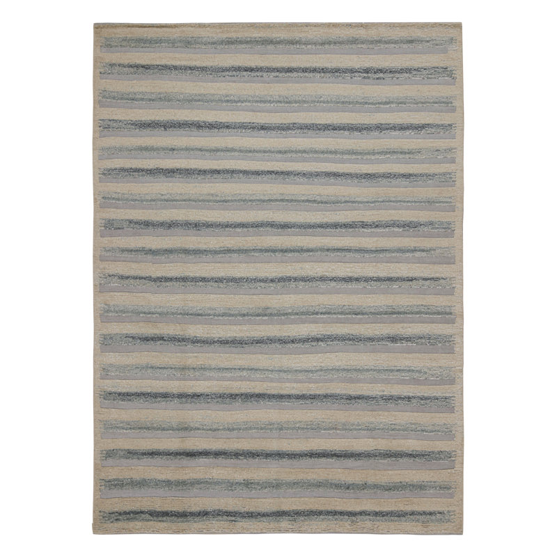 Scandinavian Hand Knotted Wool Geometric Area Rug, Rectangle 10' x 14'