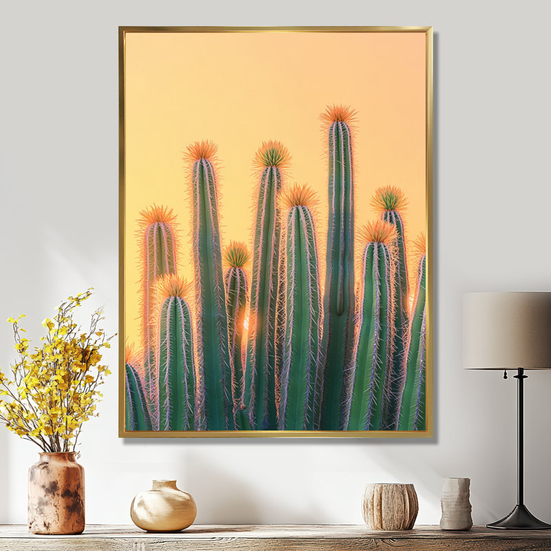 Markeitha pastel cactus au lever du soleil I - décoration murale cactus, H 20 po x l 12 po, Reproduction avec cadre flottant