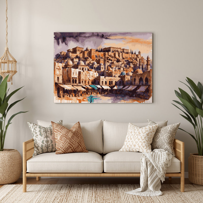 Art mural en métal Beige des cités, villes, Jordan, H 96 po x l 120 po x P 0,05 po