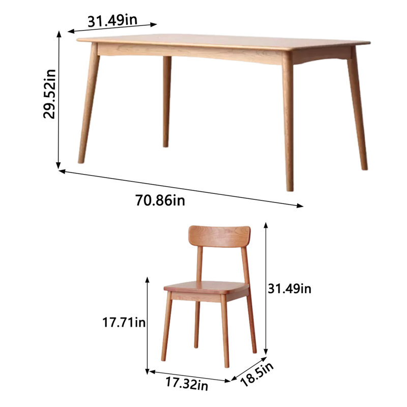 Melaki Solid Wood Top Four Leg Dining Set, 7 Pieces : Table 6 chair, 29.52" H x 31.49" W x 70.86"D