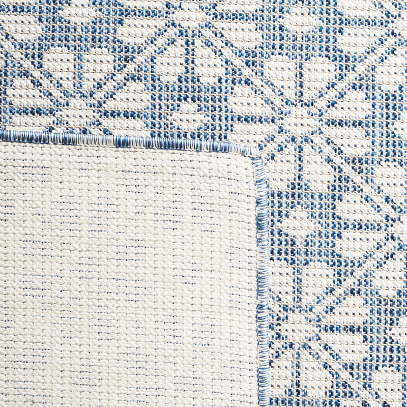 Navy and Ivory Geometric Synthetic Square Rug