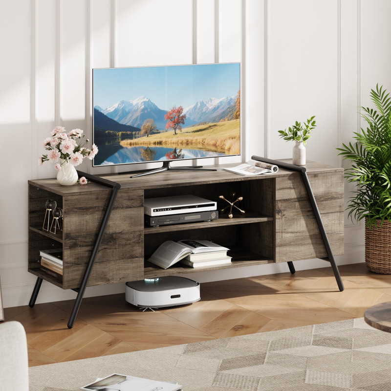 TV Stand for 55/65 Inch TV, Modern Mid Century Entertainment Center with Storage, Adjustable Shelves, Grey, 55inch