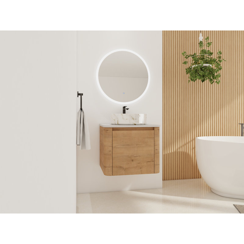 Ensemble de meuble-lavabo mural 23 5/8 po - 5 options de lavabo couleur, plateau en pierre reconstituée et armoire de rangement à fermeture en douceur (type C)