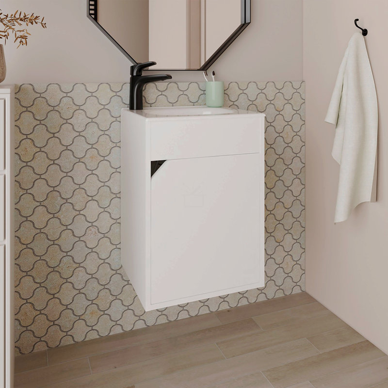 Meuble-lavabo flottant pour salle de bain avec porte, Blanc