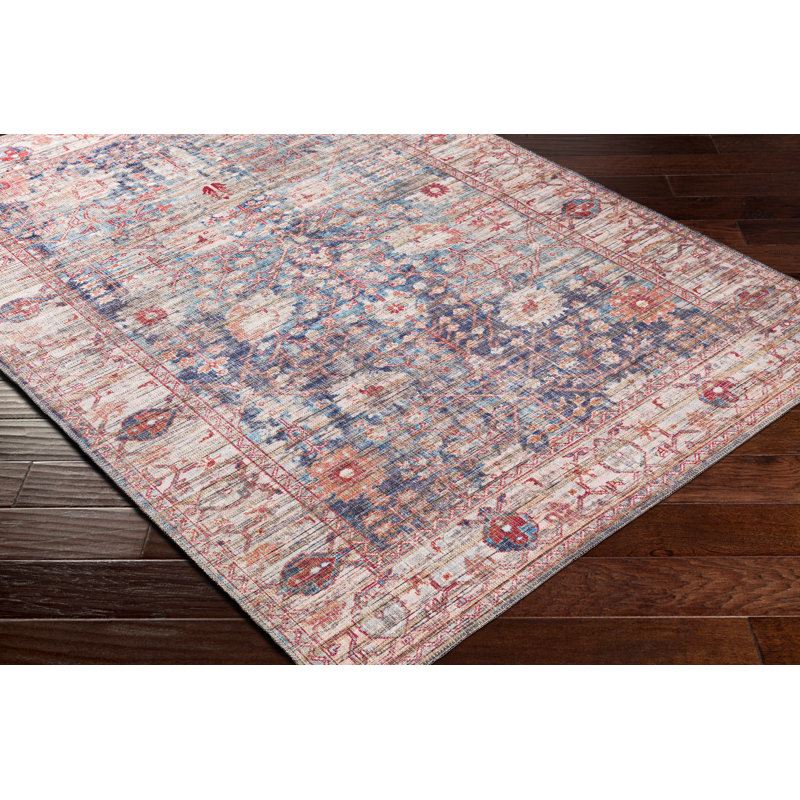Tapis oriental bleu tissé à la machine Sheryl, Tapis de couloir 2 pi 7 po x 12 pi