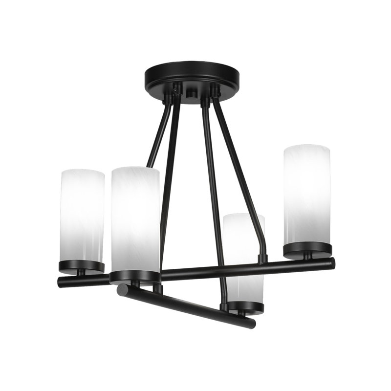 Trinity 4 Light Semi-Flush With 2.5” Glass, Matte Black, White