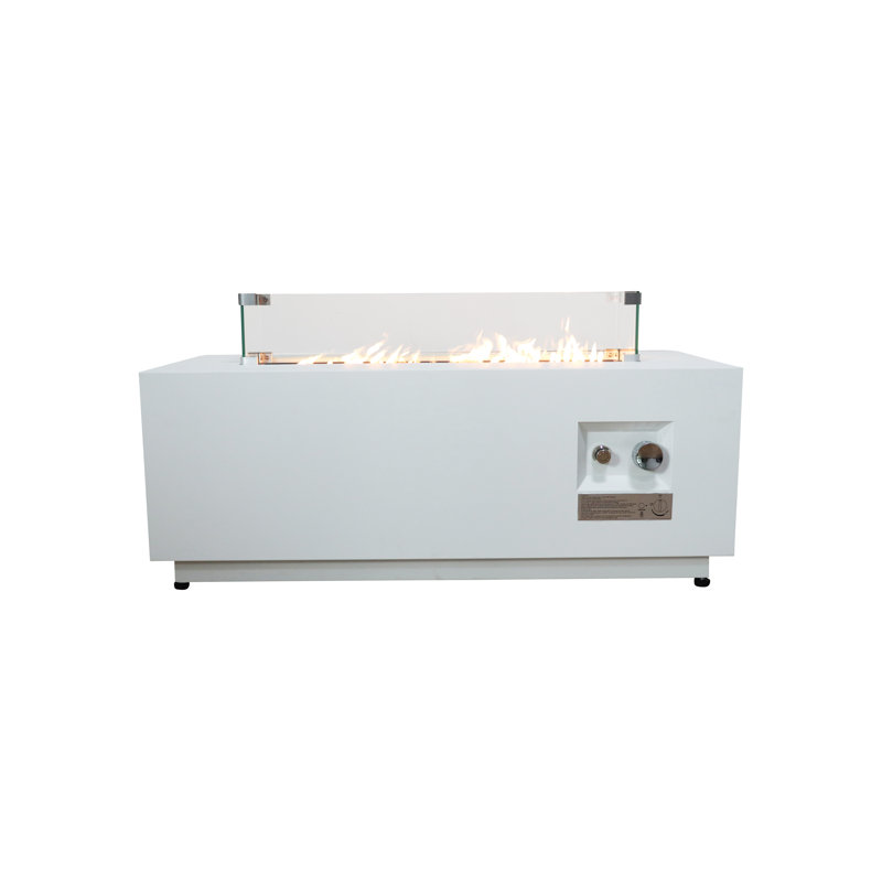 Table de foyer d'extérieur en acier avec couvercle H 16 po x l 42 po Aerin, Blanc