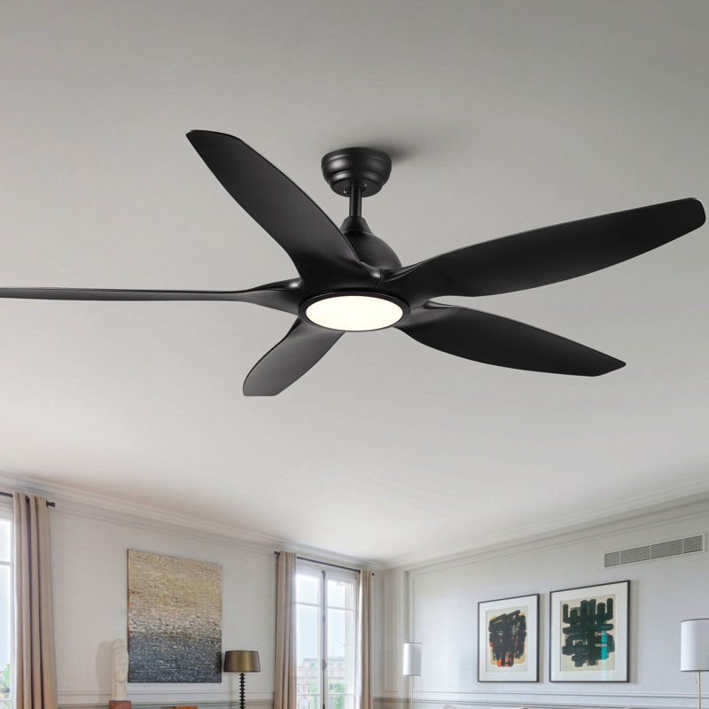 Éclairage de ventilateur de plafond à DEL intégré de 60 po avec pales en ABS noir, Noir, Noir