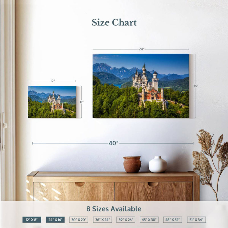 Lilie German Neuschwanstein Castle, 16" H x 24" W