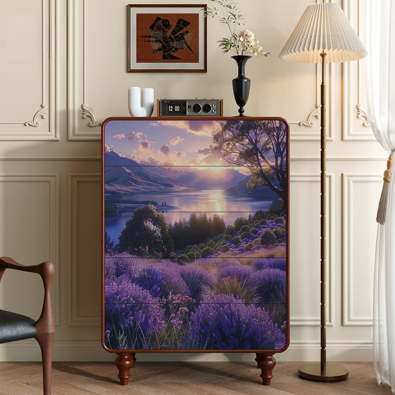 Commode 5 tiroirs avec rangement en bois massif