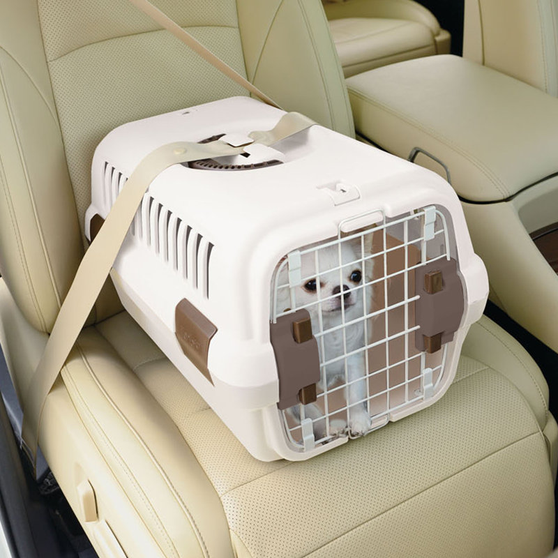Cage de transport pour animal domestique, Blanc/brun, Très petit (H 11,2 po x l 12,4 po x P 18,5 po)