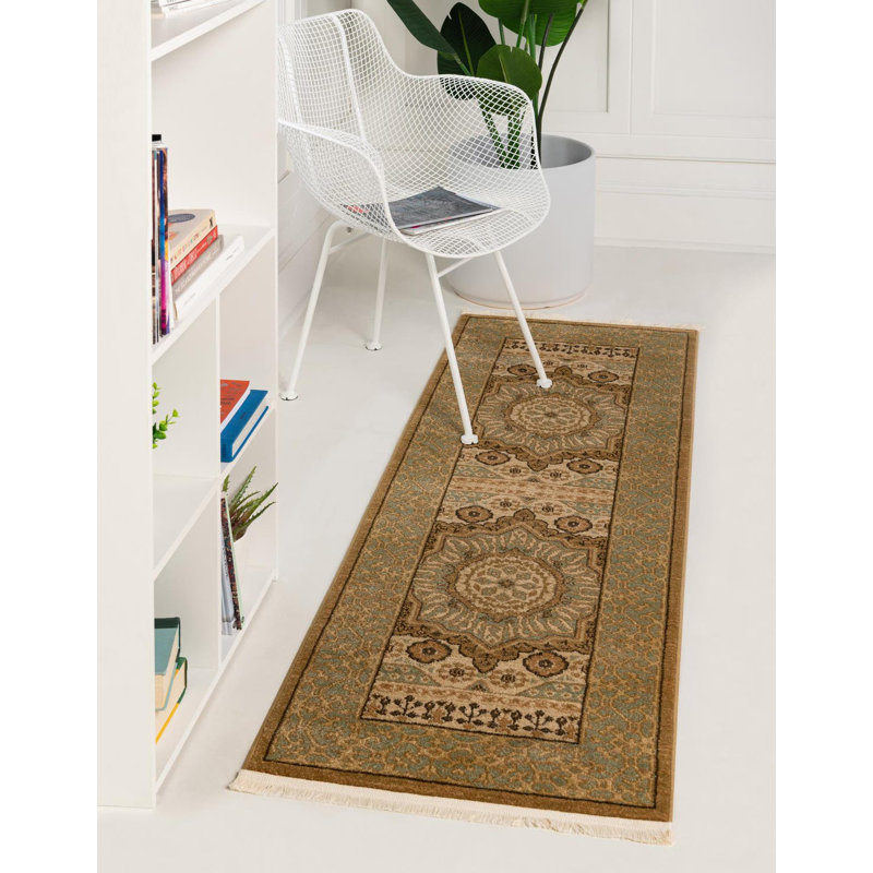 Tapis oriental crème / vert Ophelia, Tapis de couloir 2 pi 7 po x 10 pi
