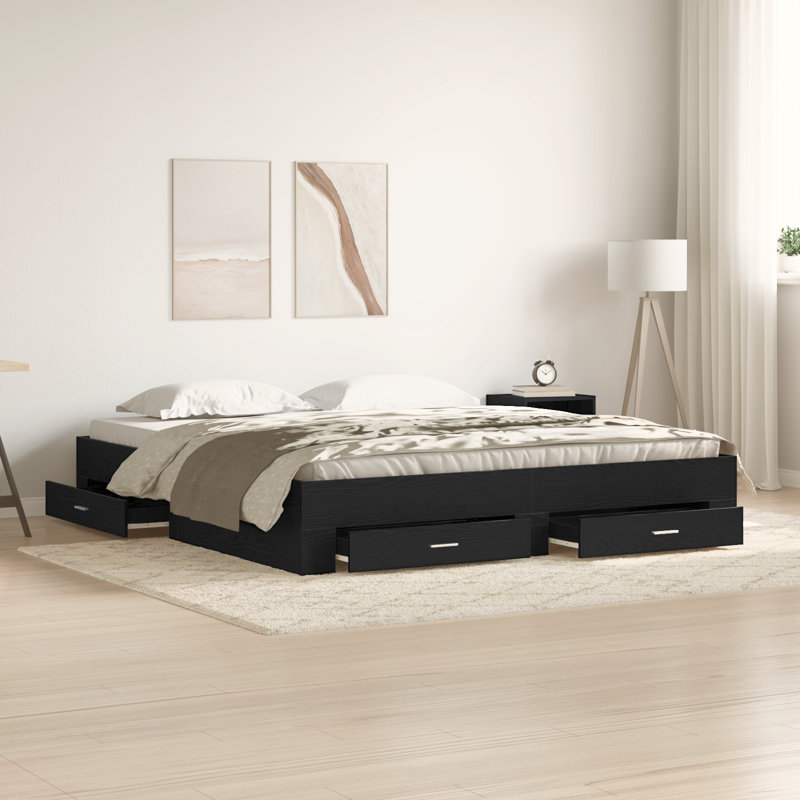 Bed Frame With Drawers Engineered Wood, Black Oak, Super King (6')