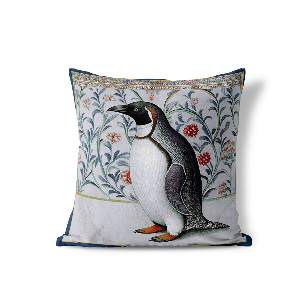 Penguin Paradise Floral Square Cushion mit Füllung