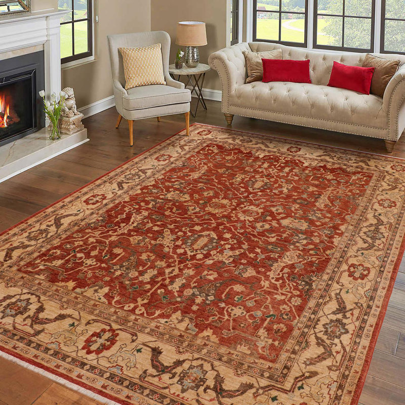 Tapis oriental rouille en laine noué à la main 8 pi 10 po x 11 pi 10 po Baccio