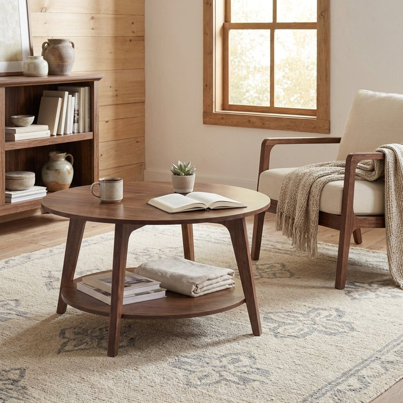 2 Tier Coffee Table With Storage, Walnut