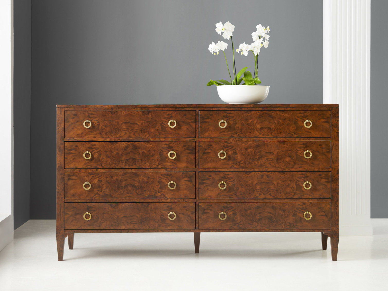 Modern History Home Walnut Burl 8 Drawer Double Dresser Wayfair