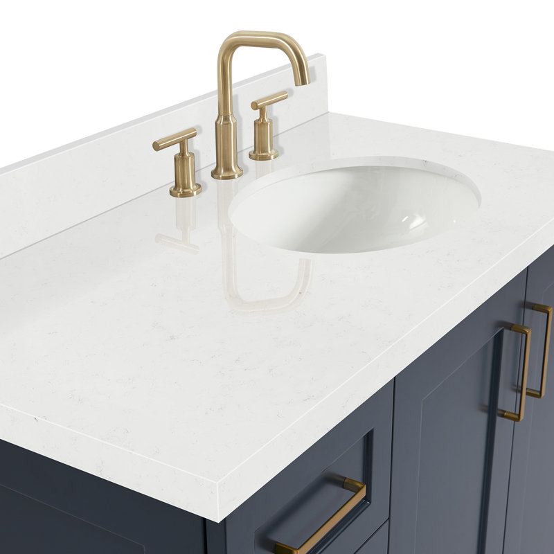 ARIEL Taylor 42.25 Single Sink Bathroom Vanity with Man-Made Stone Top-Oval, Midnight Blue, Right , Oval