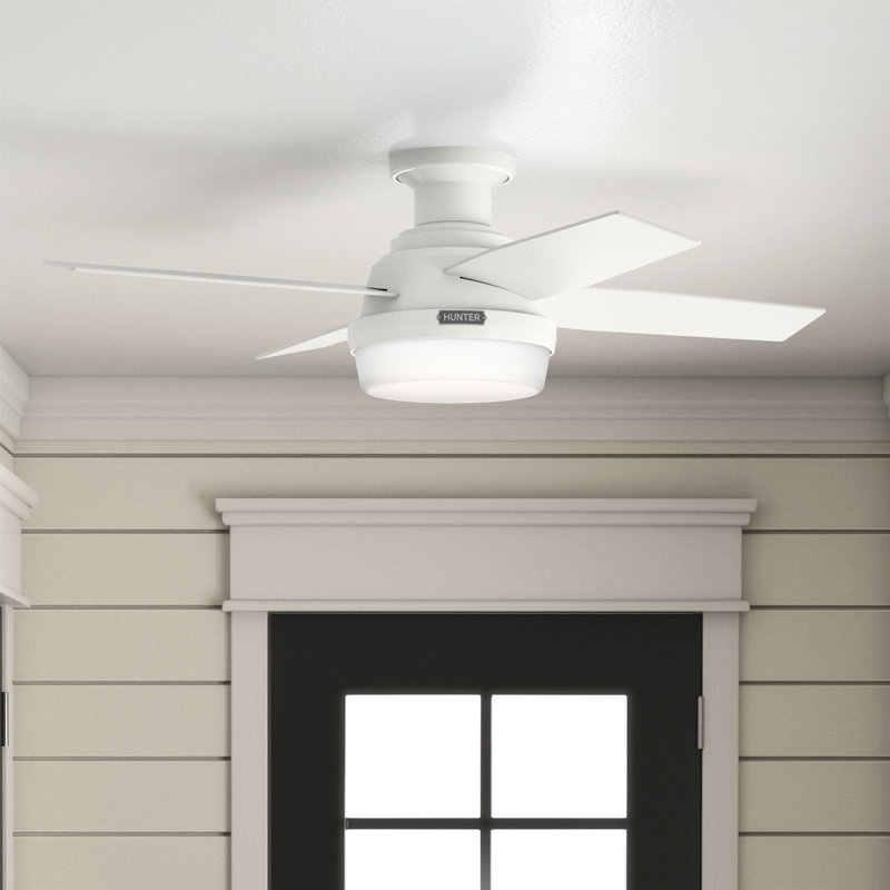 Dempsey Low Profile 44" 4 - Blade Indoor Flush Mount Small Room Ceiling Fan with Lights and Remote, Fresh White
