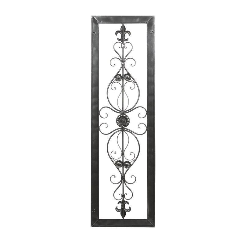 Metal Ornate Scroll Brown Wall Decor with Black Frame