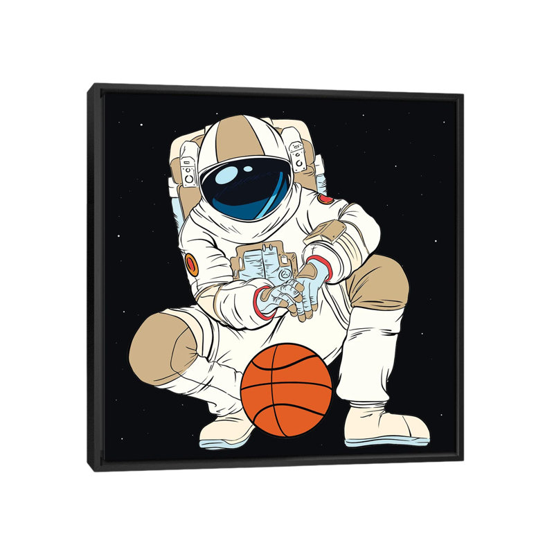 «Play Basketball Astronaut» par - Toile tendue, H 12 po x l 12 po x P 1,5 po, Toile avec cadre noir
